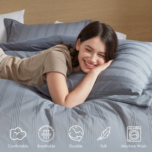 JLA Home Super Listing - Woven Logan Duvet Set with Subtle Striped Texture, Brushed Microfiber Reverse & Hidden Zipper Closure Blue/Grey AM12-0574