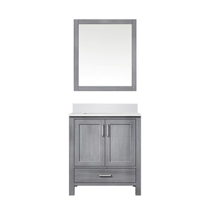 English Elm Distressed Grey 30" Bath Vanity with White Quartz Top, Soft-Close Drawer, Mirror & Storage Durable B2731S00676