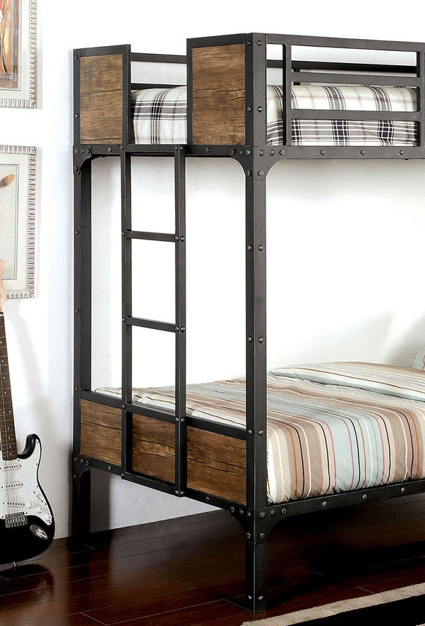 English Elm Black Twin Bunk Bed with Built-In Desk and Shelves, Heavy-Duty Metal Frame, Safe Guard Rails Black 76 L x 44 W x 6 H B2741P353068