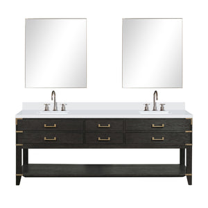 English Elm Black Oak Double Bath Vanity With White Quartz Top, Chrome Faucet, & Two 36" Mirrors For Luxury Spaces B2731S02206