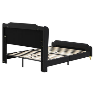 English Elm Christopher Knight Home® - Queen PU Leather Bed with Wingback Headboard & Footboard, Gold Accent Platform, 12 Slats, Sturdy Support Black 64 L x 21 W x 9.25 H N761P205938B