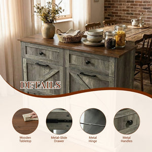 English Elm Double Tilt Out Trash Bin Cabinet with Drawers Odor Blocking Kitchen Laundry Storage Grey+Brown T5831P489239