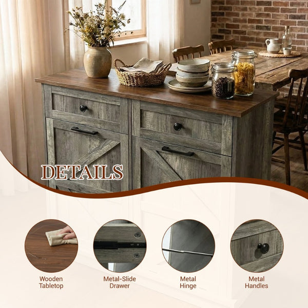 English Elm Double Tilt Out Trash Bin Cabinet with Drawers Odor Blocking Kitchen Laundry Storage Grey+Brown T5831P489239