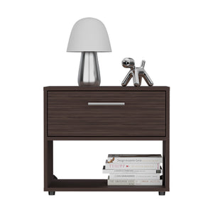 English Elm Beryl Dark Walnut Nightstand with Drawer & Open Shelf — Engineered Wood, Space-Saving Elegant Design B092P286116