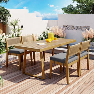 English Elm U_style Acacia Wood Outdoor Dining Set with Thick Cushions for Patio Garden Use WY000393AAE
