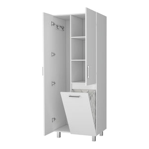 English Elm FM Mirage Modern Storage Cabinet with 2 Doors 1 Drawer Metal Legs White — Slim Organizer for Baths & Laundry B128S00195