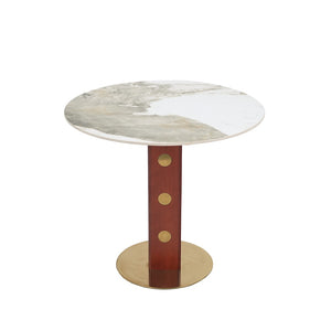 English Elm Modern Round Dining Table - 33.5" Sintered Stone Top With Wooden Legs & Gold Base For Small Spaces P2 W1535S00582-GIGA