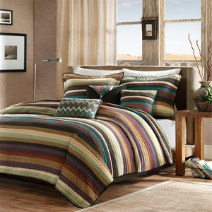 English Elm Reversible Yosemite Quilted Set King/Cal King with 3 Decorative Pillows, Purple Teal Stripes, Easy Care B03597451