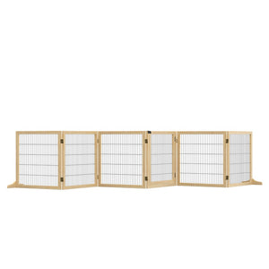 English Elm Pawhut Pinewood Freestanding Pet Gate Six Foldable Panels Locking Door for Dogs W2225P217311
