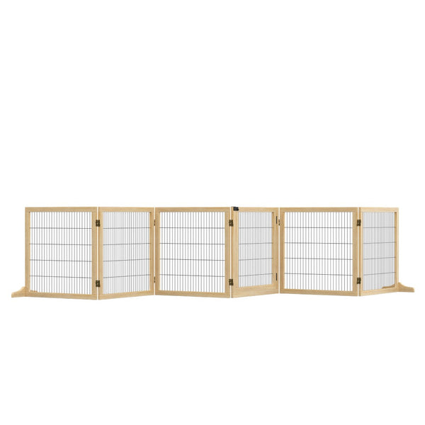 English Elm Pawhut Pinewood Freestanding Pet Gate Six Foldable Panels Locking Door for Dogs W2225P217311