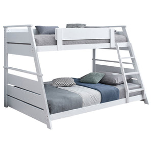 English Elm Reeder Walnut Finish Twin Over Full Bunk Bed Solid Wood Frame for Kids Shared Rooms B062S01558