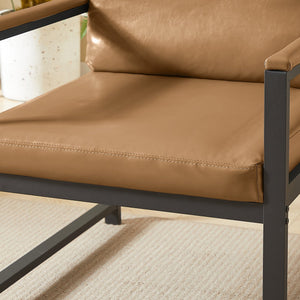 English Elm Tech Armchair Retro Leisure Accent Chair with Soft Padded Cushion, Metal Armrests, Camel Velvet Comfort for Living Room Office Bedroom Study W1359P194171