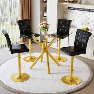 English Elm Modern Tempered Glass Pub Table Set with Gold Chrome Base and Swivel Pu Leather Stools W3875S00037