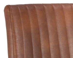 Sunpan Homer Dining Armchair - Stylish Industrial Design with Antique Brass Frame and Bold Channel Stitching Bravo Cognac