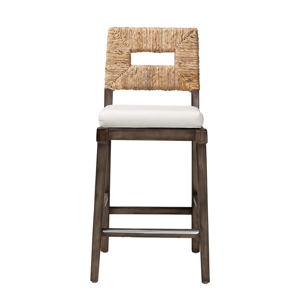 Baxton Studio bali Porsha Modern Bohemian Mahogany Wood Counter Stool with Natural Rattan and Upholstered Seat Porsha-Mahogany-CS