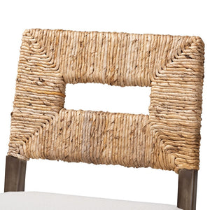 Baxton Studio bali Porsha Modern Bohemian Mahogany Wood Counter Stool with Natural Rattan and Upholstered Seat Porsha-Mahogany-CS