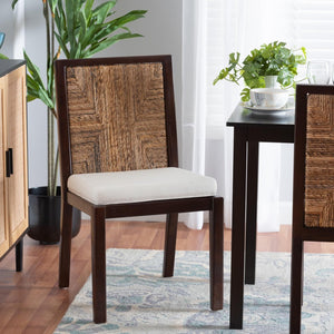 Baxton Studio bali Joana Modern Bohemian Dining Side Chair - Dark Brown Mahogany & Natural Seagrass Comfort Joana-Mahogany-DC