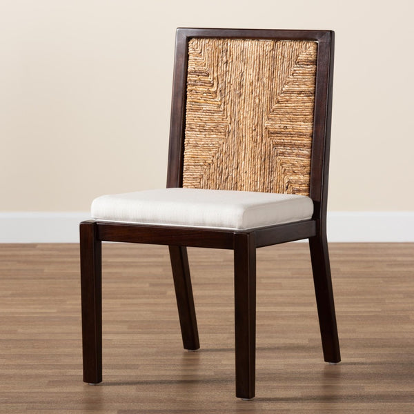 Baxton Studio bali Joana Modern Bohemian Dining Side Chair - Dark Brown Mahogany & Natural Seagrass Comfort Joana-Mahogany-DC