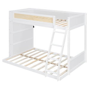 English Elm Twin Over Full Bunk Bed with Cane Guardrail Led Lighting and Built-in Bookshelf White LT000351AAK