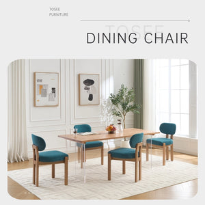 English Elm Wooden Wingback Dining Chairs Chenille Upholstered Farmhouse Set for Kitchen Comfort Teal W3244P316082