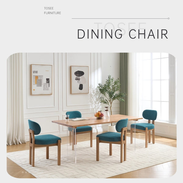 English Elm Wooden Wingback Dining Chairs Chenille Upholstered Farmhouse Set for Kitchen Comfort Teal W3244P316082