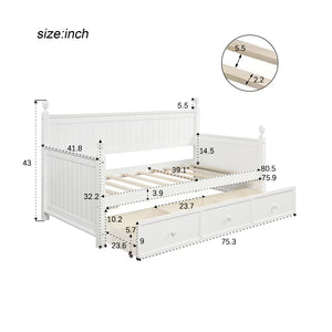 English Elm Wood Twin Daybed with Three Storage Drawers Pine Frame Slatted Guest Room Lounge WF295565AAK