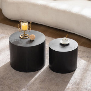 English Elm Nesting Coffee Tables Set of 2 Round Mdf Woodgrain Modern Accent for Living Room Black W3081P360443