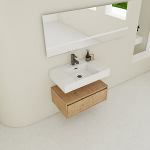 English Elm 30-Inch Wall-Mounted Bathroom Vanity With Resin Sink, Soft-Close Drawer, Modern Oak Finish Design W999S00256