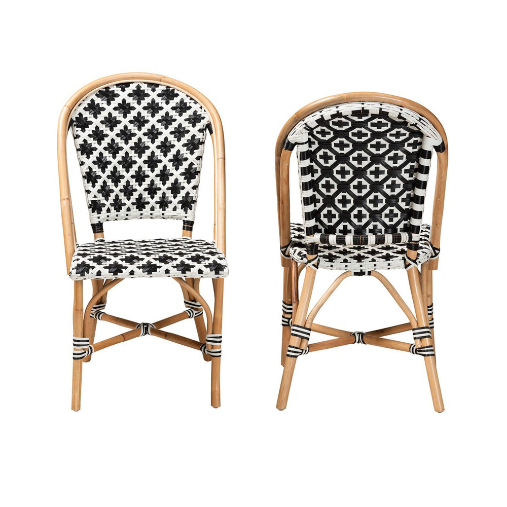Baxton Studio bali Ambre Bistro Chair Set - Elegant French Black & White Rattan for Patio or Home Décor, 2-Piece Set BC003-Rattan-DC