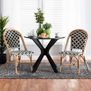 Baxton Studio bali Ambre Bistro Chair Set - Elegant French Black & White Rattan for Patio or Home Décor, 2-Piece Set BC003-Rattan-DC