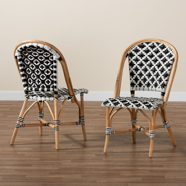 Baxton Studio bali Ambre Bistro Chair Set - Elegant French Black & White Rattan for Patio or Home Décor, 2-Piece Set BC003-Rattan-DC