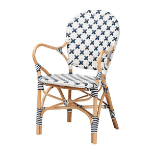 Baxton Studio bali Bryson Bistro Chair - French Blue & White Woven Rattan, Ergonomic Comfort, Fully Assembled! BC010-W2-Rattan-DC Arm