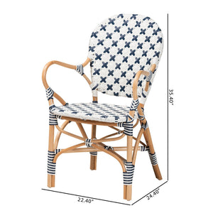 Baxton Studio bali Bryson Bistro Chair - French Blue & White Woven Rattan, Ergonomic Comfort, Fully Assembled! BC010-W2-Rattan-DC Arm