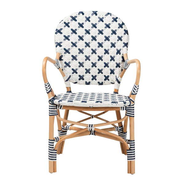Baxton Studio bali Bryson Bistro Chair - French Blue & White Woven Rattan, Ergonomic Comfort, Fully Assembled! BC010-W2-Rattan-DC Arm