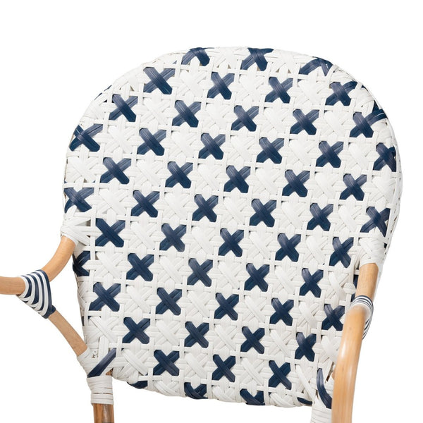 Baxton Studio bali Bryson Bistro Chair - French Blue & White Woven Rattan, Ergonomic Comfort, Fully Assembled! BC010-W2-Rattan-DC Arm