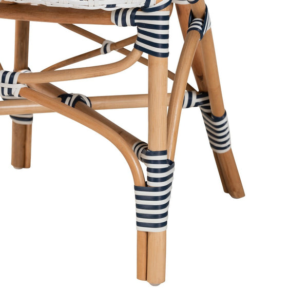 Baxton Studio bali Bryson Bistro Chair - French Blue & White Woven Rattan, Ergonomic Comfort, Fully Assembled! BC010-W2-Rattan-DC Arm