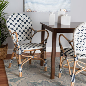 Baxton Studio bali Bryson Bistro Chair - French Blue & White Woven Rattan, Ergonomic Comfort, Fully Assembled! BC010-W2-Rattan-DC Arm