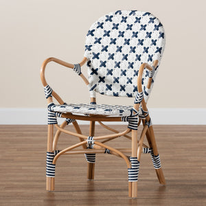 Baxton Studio bali Bryson Bistro Chair - French Blue & White Woven Rattan, Ergonomic Comfort, Fully Assembled! BC010-W2-Rattan-DC Arm