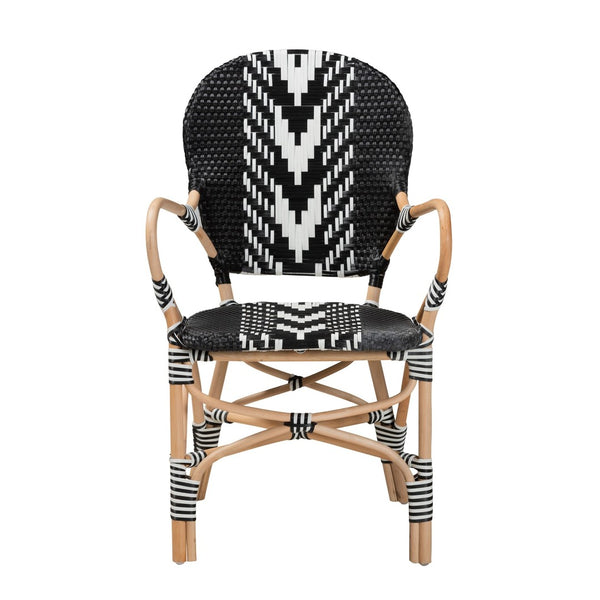 Baxton Studio bali Wallis Modern French Two-Tone Black & White Dining Chair with Natural Rattan & Ergonomic Comfort BC010-W3-Rattan-DC Arm