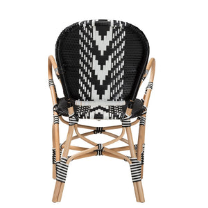 Baxton Studio bali Wallis Modern French Two-Tone Black & White Dining Chair with Natural Rattan & Ergonomic Comfort BC010-W3-Rattan-DC Arm