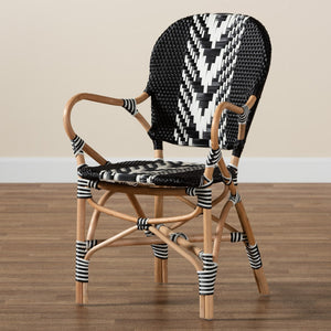 Baxton Studio bali Wallis Modern French Two-Tone Black & White Dining Chair with Natural Rattan & Ergonomic Comfort BC010-W3-Rattan-DC Arm