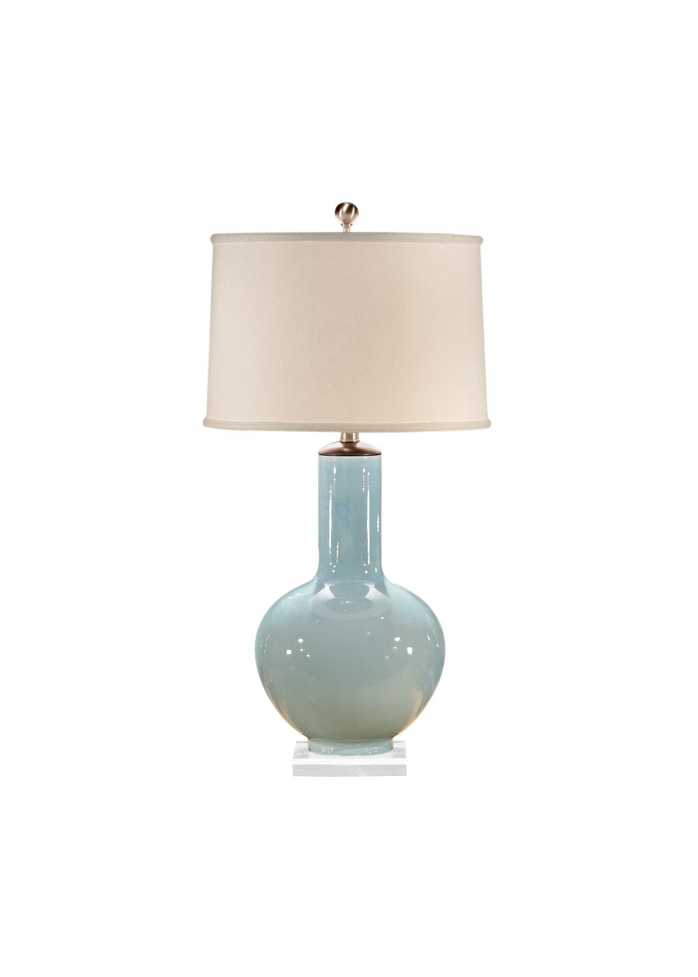 Wildwood Cayden Pale Blue Porcelain Table Lamp With Clear Acrylic Base, Polished Nickel Accents, Linen Shade 13115