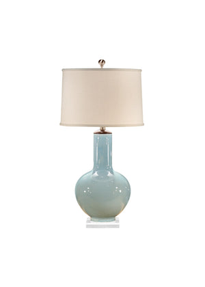 Wildwood Cayden Pale Blue Porcelain Table Lamp With Clear Acrylic Base, Polished Nickel Accents, Linen Shade 13115