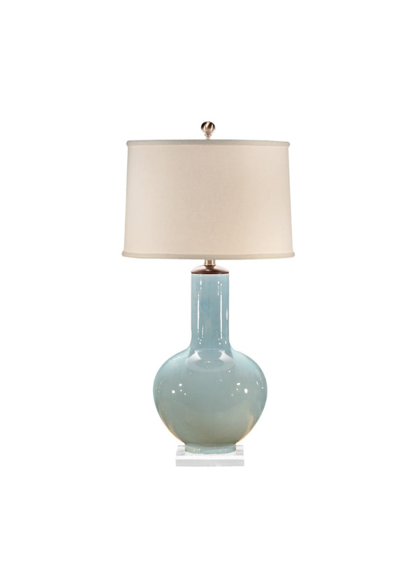 Wildwood Cayden Pale Blue Porcelain Table Lamp With Clear Acrylic Base, Polished Nickel Accents, Linen Shade 13115