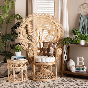 Baxton Studio bali Ediva Modern Bohemian Rattan Peacock Accent Chair - Handcrafted Comfort for Your Living Space Peacock-001-Rattan-AC