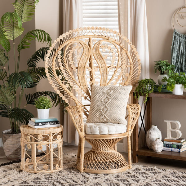 Baxton Studio bali Fedra Peacock Accent Chair - Handcrafted Rattan in Natural Brown, Bohemian Style Comfort & Elegance Peacock-006-Rattan-AC