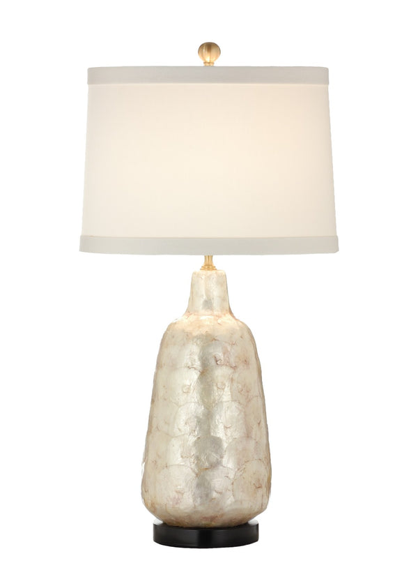 Wildwood Shell Capiz Vase Lamp With White Silkette Shade, 27" Coastal Ceramic Light With Espresso Base 13118