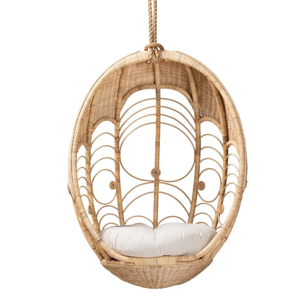 Baxton Studio bali Umika Modern Bohemian Rattan Hanging Chair with Plush Cushion - Perfect for Cozy Spaces! HC001-Rattan-Hanging Chair