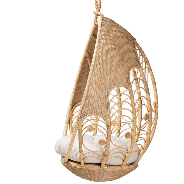 Baxton Studio bali Umika Modern Bohemian Rattan Hanging Chair with Plush Cushion - Perfect for Cozy Spaces! HC001-Rattan-Hanging Chair