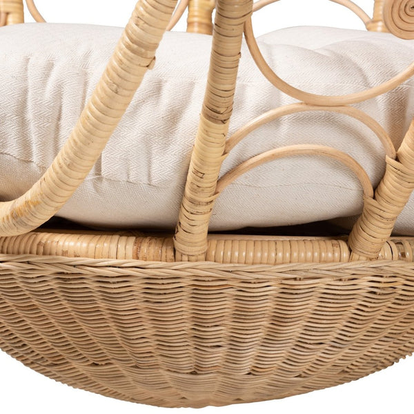 Baxton Studio bali Umika Modern Bohemian Rattan Hanging Chair with Plush Cushion - Perfect for Cozy Spaces! HC001-Rattan-Hanging Chair